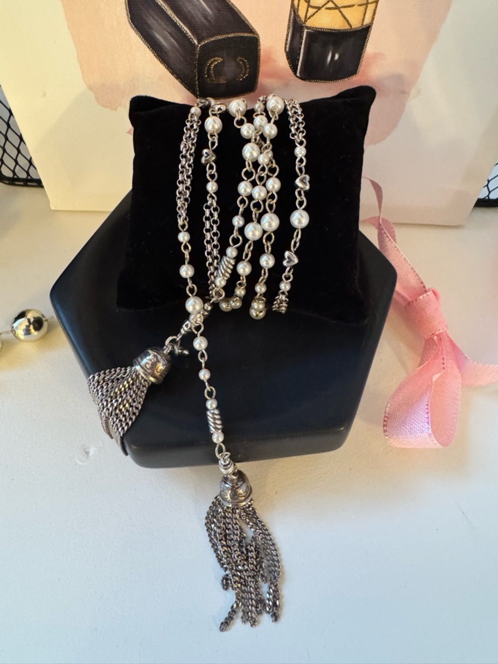 Brighton Charleston Wrap Around Silver and Pearl Necklace- retired